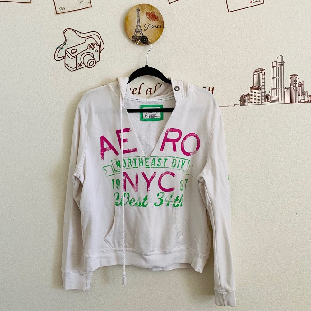 Aeropostale Green Pink White Longsleeve Sweater XL